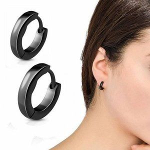 Women's Black Stainless Steel Hoop Earrings 15x4mm Party Gift